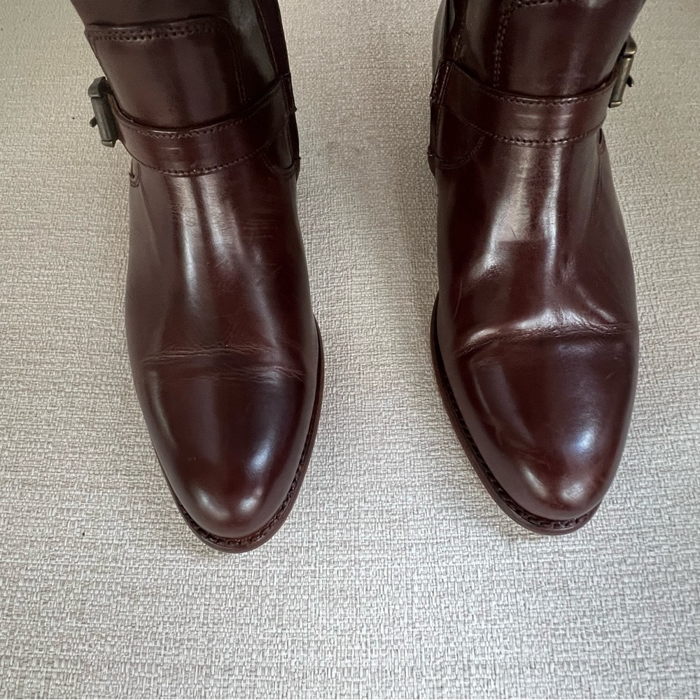 Frye Dorado Buckle Brown Tall Leather Boots 8 Box says 8.5 - Picture 5 of 15